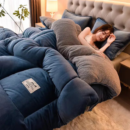 YongHo Modern Soft Lamb Wool Coral Solid Color Microfiber Fleece King Queen Size Winter Duvet with Removable Comforter Cover-6