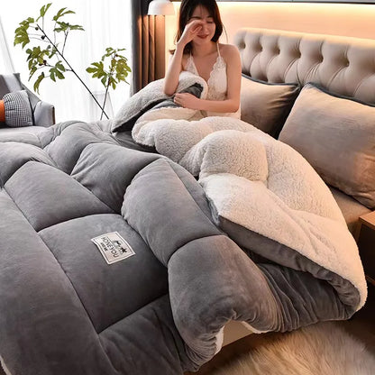 YongHo Modern Soft Lamb Wool Coral Solid Color Microfiber Fleece King Queen Size Winter Duvet with Removable Comforter Cover-9